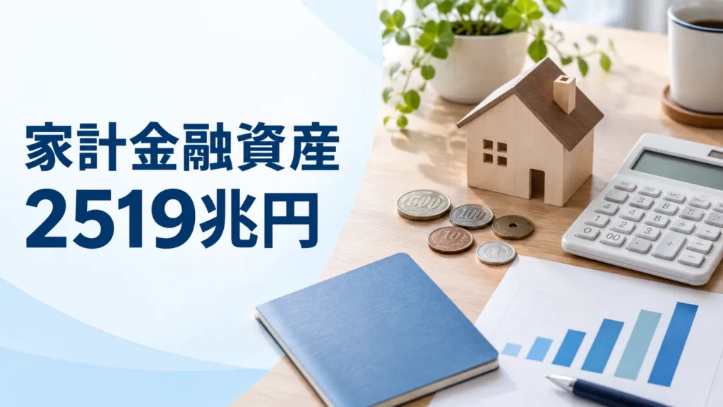 家計の金融資産を示す住宅模型、硬貨、電卓、グラフの写真調イメージ