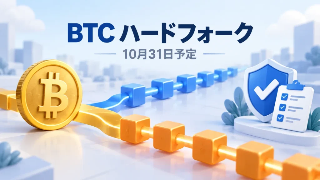 BTCハードフォークと10月31日の予定を表すAI生成イメージ