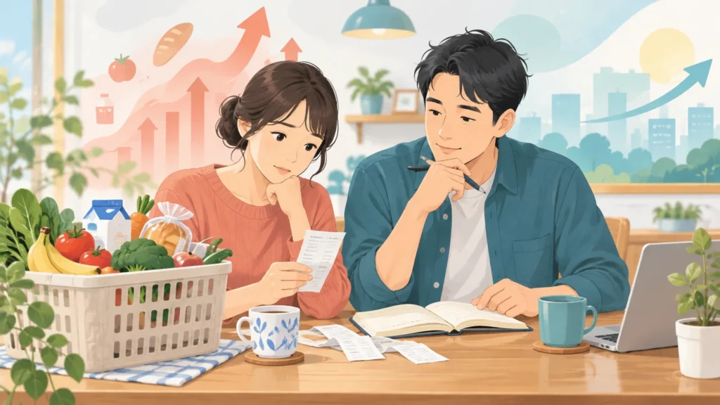 物価上昇と家計の暮らし向きを表すAI生成イメージ